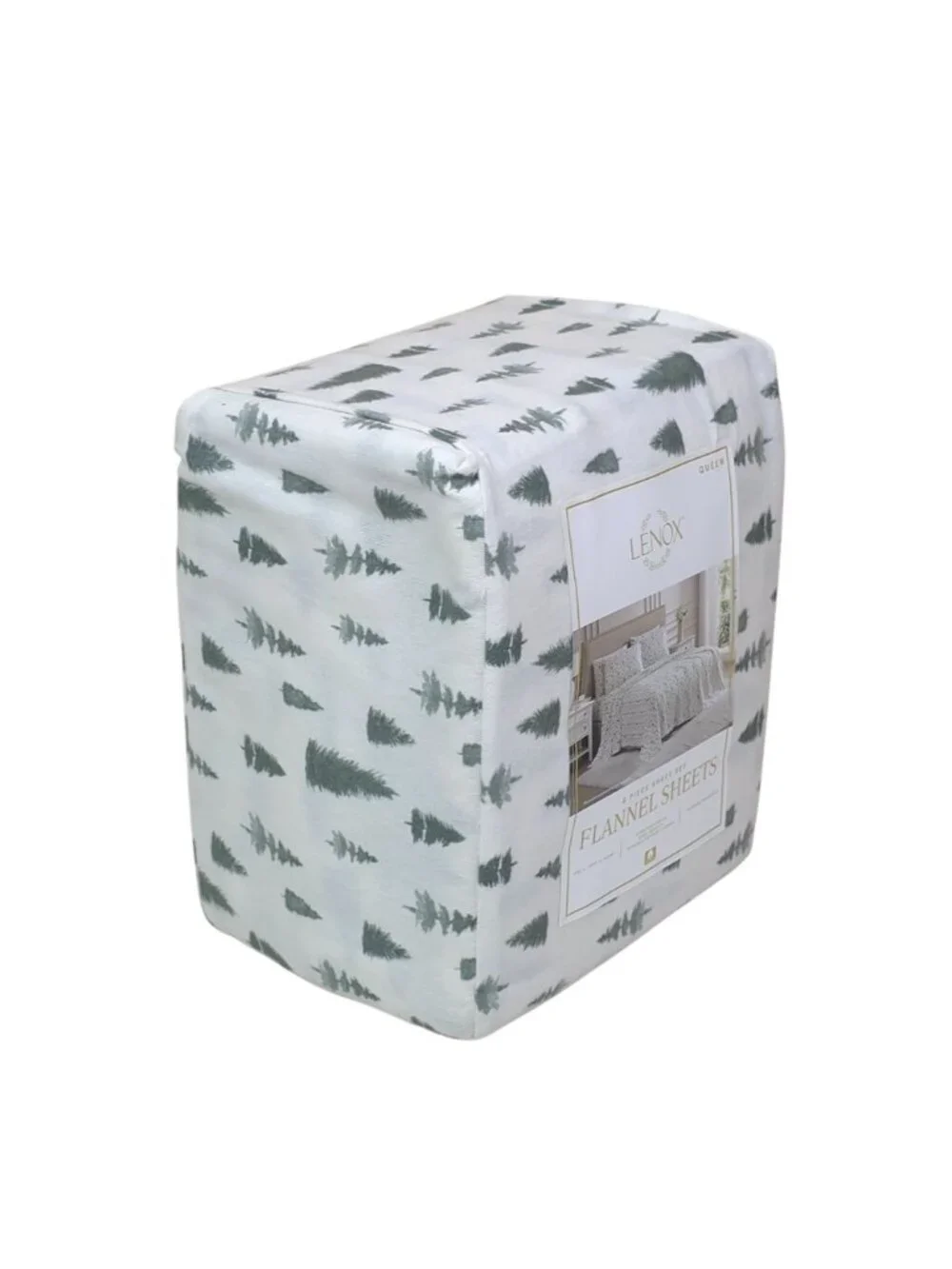 Lenox 6-Piece Queen Flannel Sheet Set Pine Trees Green 100% Cotton Warm & Cozy